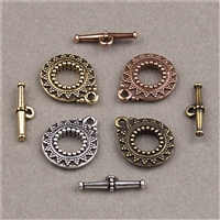 Bali Toggle Clasp Set- 17mm Ring x 20mm Bar - Antique Brass Plated - 1 Set