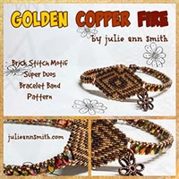 Julie Ann Smith Designs - GOLDEN COPPER FIRE - Brick Stitch Motif SuperDuo Bracelet Band Bracelets - 11/0 Delica Bead Kit and Digital Download Pattern