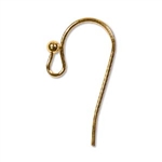 PK01GP -  27mm Hook Ear Wire with 2mm Ball - Gold Plate - 10 Pieces